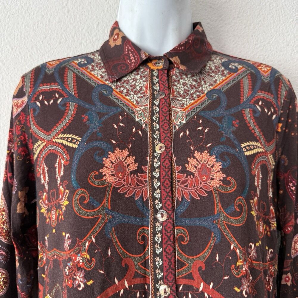 Johnny Was Rayon Janie Favorite Button Front Shirt Blouse Boho Paisley Floral XS - Picture 5 of 9